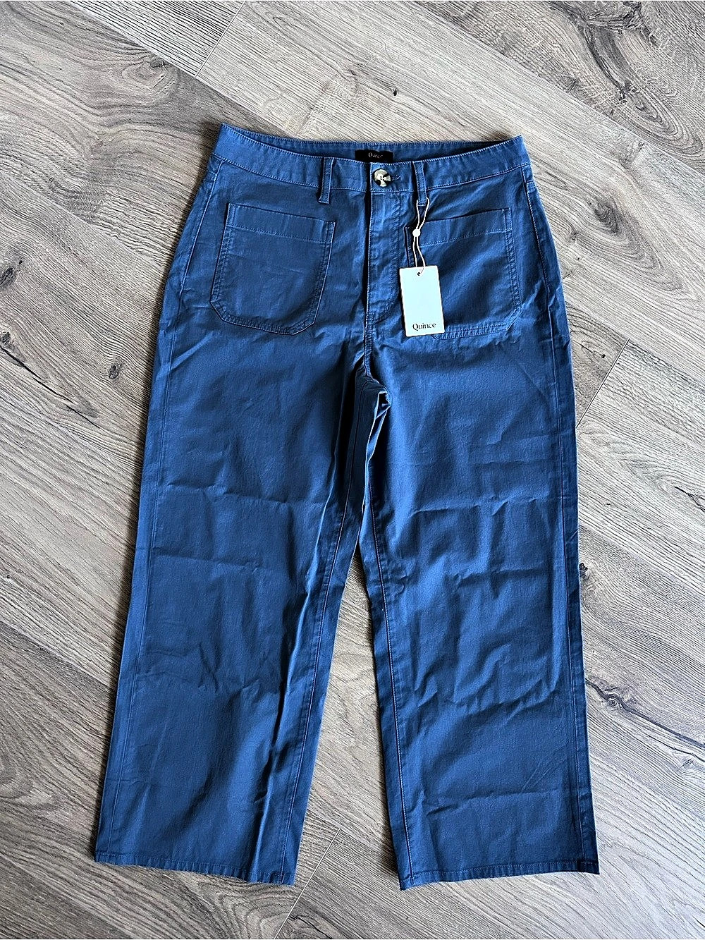 Quince Bella Stretch Patch Pocket Wide Leg Jeans Blue Size 12